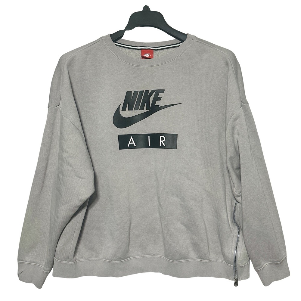 Nike Air Sweatshirt Women's XL Gray Spellout Oversized Side Zip Y2K AT5421 READ